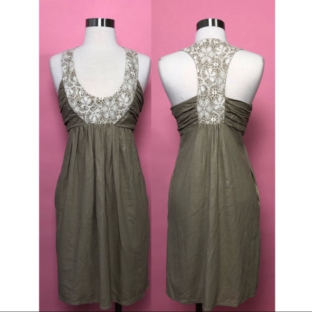 Molly New York tan cream lace shift dress 4S